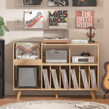 LELELINKY Natural Wood 48''Record Player Stand with Storage and Display Area, Turntable Stand Vinyl Record Holder Player Table Holds Up to 450 Albums, Record Stand for Music Room Living Room LELELINKY