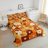 Boho Floral Bedding Set Full Retro Groovy Flowers Down Comforter 60S 70S Hippie Flower Power Comforter Set For Kids Girls Women Groovy Natural Garden Botanical Quilt Duvet 2 Pillow Cases Orange Brown Erosebridal