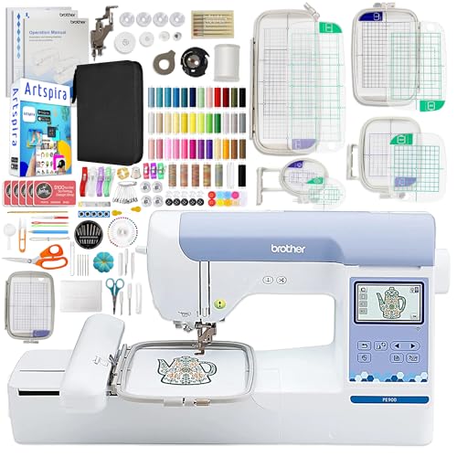 Brother PE900 5" x 7" Embroidery Machine with 5 Piece Embroidery Hoop Bundle & 230+ Accessory Kit