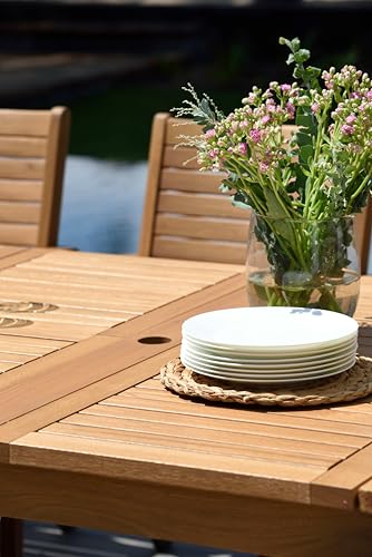 Amazonia Berlin 9-Piece Rectangular Extendable Patio Dining Set | Teak Finish | Ideal for Outdoors and Indoors Amazonia