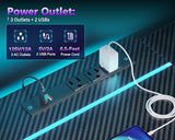 MOTPK 45 Inch L Shaped Gaming Desk with Power Outlet & LED Lights, Computer Table with Corner Desktop Showcase for CPU Stand, Display Storage Shelf, Carbon Fiber Surface, Black MOTPK