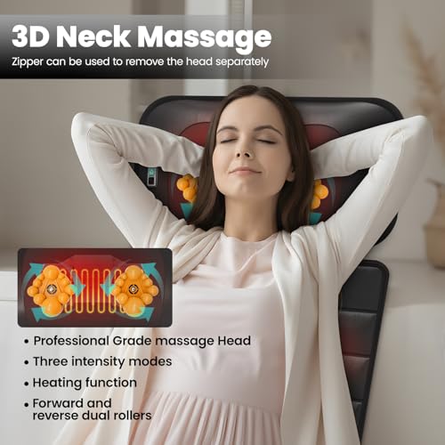 DOPICT Massage Mat, Detachable Neck Massager, Full Body Vibration Heating, Massage Pad with 10 Vibrating Motors and 9 Speed Settings for Home Office Use, Gift for Men Women Parents Christmas,Black DOPICT