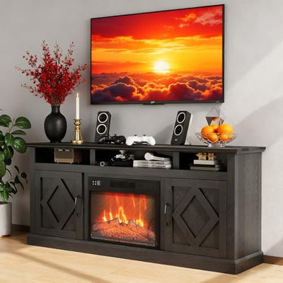 67" Fireplace TV Stand with Mantel & Storage Cabinets, 18" Electric Fireplace Insert with Multi-Color LED Flames, Remote & App Control Media Console for Living Room & Bedroom, Gray