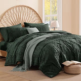 AMBERSPACE Queen Comforter Set Dark Green, Tufted Boho Bedding Farmhouse Bed Set, All Season 7 Pieces Bed in a Bag with Sheets, Pillowcases & Shams AMBERSPACE