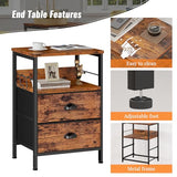 Furologee Rustic Brown Nightstands Set with 2 Fabric Drawers and Hooks Furologee