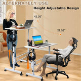 ADQZYWT Adjustable Standing Desk with Wheels, Portable Rolling Walking Pad Desk, Small Laptop Table for Home Office, Sit Stand Up Workstation, Size 15.7"x 31.5" White ADQZYWT