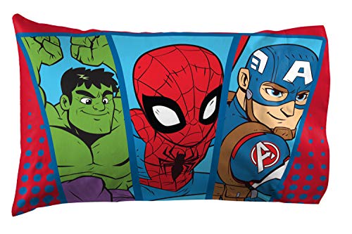 Jay Franco Marvel Super Hero Adventures Double Team 1 Pack Pillowcase - Double-Sided Kids Super Soft Bedding - Features The Avengers Jay Franco