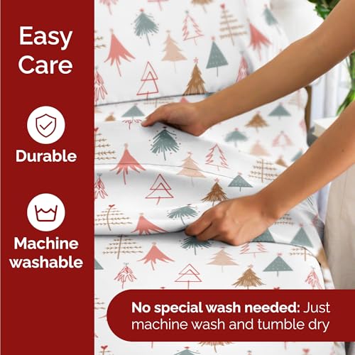Queen Christmas Tree Sheet Set - Holiday Xmas Pattern Bedding Set - Deep Pockets - Snug Fit - 4 Piece - Wrinkle Free & Easy Care - Comfy Festive Winter - Holiday Sheets for Women, Men, Kids & Teens CGK Unlimited