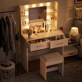 Furmax Make up Vanity Desk with Mirror and Power Outlet, Vanity with 3 Color Light Options Adjustable Brightness,Vanity Desk with 2 Drawers, 6 Storage Shelves (White, No Bench) Furmax