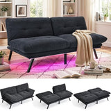YITAHOME Convertible Futon Sofa Bed with Adjustable 3 Color Light Strip, 70" Folding Futon Set for Living Room Home Office Aprtment, Modern Futon Couch with Adjustable Backrest & Armrests, Black YITAHOME