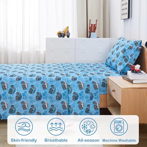 Softan Kids Bed Sheet Set, Boys Twin Size Sheets, Microfiber Kids Fitted Sheet and Pillowcase, Breathable and Silky Soft, 3 Piece Jeep Trucks Printed Twin Bed Sheet Softan