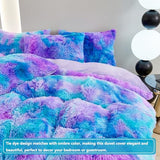 SUCSES Blue Purple Fluffy Twin Bedding Sets for Girls 3Pcs Faux Fur Plush Shaggy Kids Duvet Cover Set Twin Size Tie Dye Velvet Furry Comforter Cover Set SUCSES