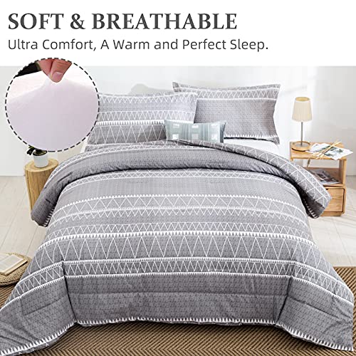 WONGS BEDDING Grey Comforter Set Twin, Reversible Gray Boho Down Alternative Comforter Set for All Season - 2 Pieces (1 Comforter + 1 Pillowcase), Microfiber Bedding Filling Duvet Set 68"x86" WONGS BEDDING