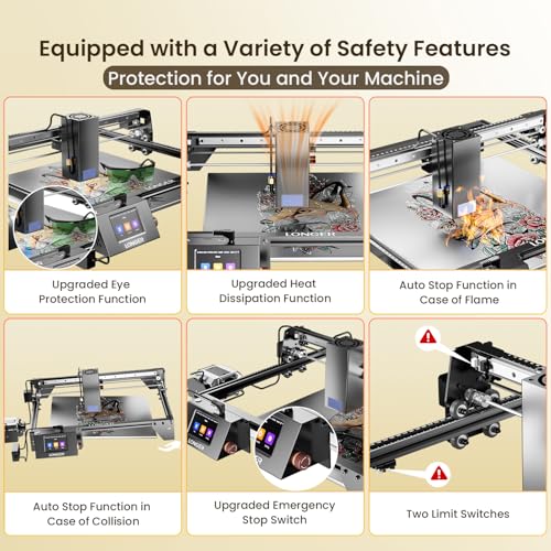 LONGER RAY5 40000mW Laser Engraver with Air Assist,3.5” Color Touch Screen, App Offline Control, High-Precision Laser Cutter for Wood, Metal, Acrylic, Tumblers & Cylindrical Objects Longer