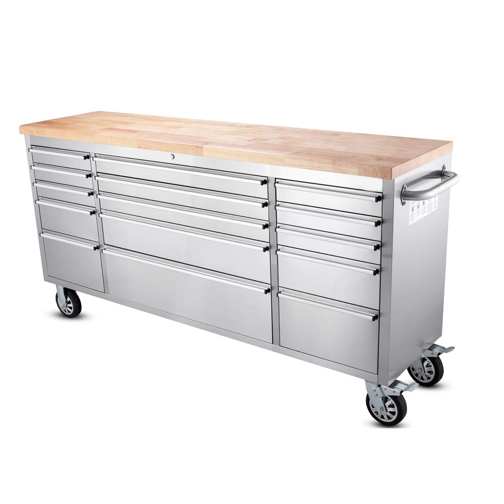 UYRIE 72-inch Stainless steel Rolling Tool Chest with 15 Drawers, Mobile Workbench, Assembled Large Tool Box Lockable Storage Cabinet with Wheels for Garage Workshop (72'' w/15 drawers) - WoodArtSupply