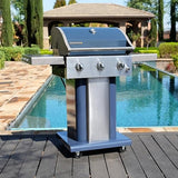 Permasteel 3-Burner Propane Gas Grill, 30,000 BTUs BBQ Grill with Cast Iron Grates, Foldable Side Tables & Tool Hooks, Outdoor Grill, Azure Permasteel