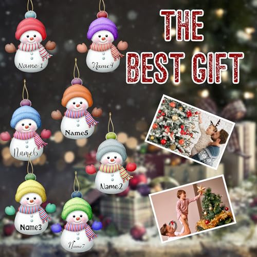 Personalized Christmas Ornaments with Names Snowman 7 Pcs Custom Family Ornament Customized Xmas Tree Hanging Wood Decoration Gift 3.15"（8cm） Fadace