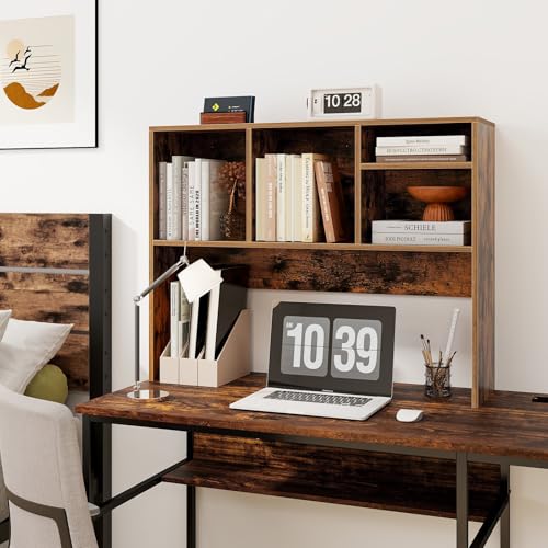 Tangkula Desktop Bookshelf, Countertop Storage Hutch with 4 Shelves for Computer Desk, Desk 2-Tier Display Rack, Multipurpose Wood Desktop Hutch Storage Organizer for Dorm Office Home Tangkula