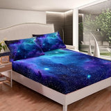 Feelyou Galaxy Sheet Set King Size Out Space Bedding Blue Nebula Universe 100% Microfiber Deep Pockets Bed Sheets 4 Pcs - 1 Falt& 1 Fitted Sheets with 2 Pillow Shams Feelyou
