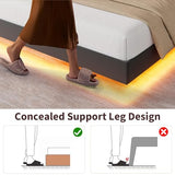 Garvee King Size Floating Bed Frame with RGB LED Lights and Charging Station, Upholstered Platform Bed with Storage Headboard and Button Tufted Design, No Box Spring Needed, Black Garvee