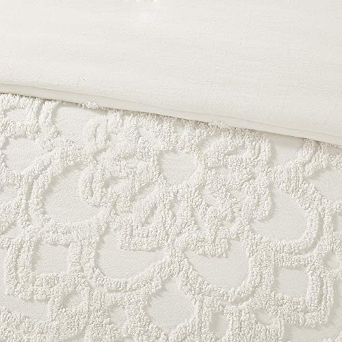 Madison Park Laetitia 100% Cotton Duvet Set-Chenille Tufted Medallion Design All Season Cozy Bedding Shabby Chic Comforter Cover, Matching Shams, Full/Queen (90 in x 90 in), Floral Off White Madison Park