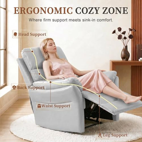 AIRSKY Genuine Leather Recliner Chair, Top Grain Leather, Italian Water-Washing Process, Living Room Chair with Lumbar Support,for Theater Seating, Bedroom, Grey,R1 AIRSKY