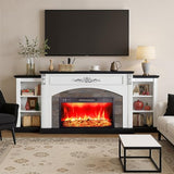 BLANKSPACE 80" Electric Fireplace TV Stand with 30" Heater Insert, Farmhouse Entertainment Center & Mantel Console for TVs Up to 90", White Black Finish with Remote BLANKSPACE