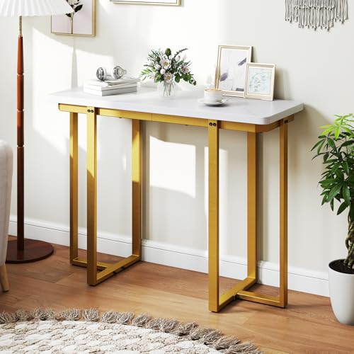 Giantex 42" Console Table, Modern Faux Marble Entryway Table with Geometric Metal Frame, Anti Slip Foot Pads, Narrow Long Sofa Table Behind Couch for Living Room, Hallway, Foyer, Entrance (White) Giantex