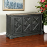 Signature Design by Ashley Tyler Creek Vintage Casual Dining Room Buffet Cabinet or Server with 3 Doors and Lattice Design, Wood, 36" High, Black & Gray Signature Design by Ashley