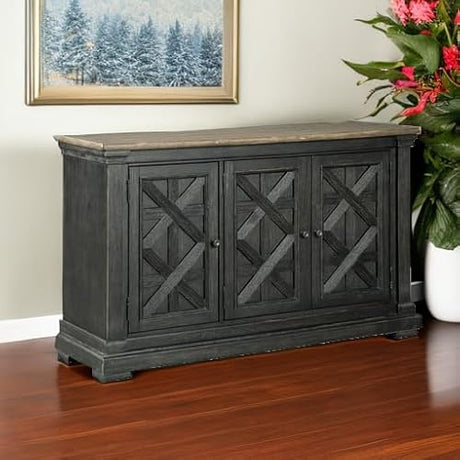Signature Design by Ashley Tyler Creek Vintage Casual Dining Room Buffet Cabinet or Server with 3 Doors and Lattice Design, Wood, 36" High, Black & Gray Signature Design by Ashley