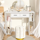 ThreeHio White Vanity Desk No Mirror, Small Makeup Table with Drawers, Girls Vanity Dressing Table with Storage Shlef for Bedroom, 37.3 Inches Compact Vanity for Small Spaces ThreeHio