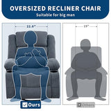 Rocking Recliner Chair for Adults Wide 360° Swivel Rocker Recliner with Cup Holder Nursery Glider with Upholstered Deep Seat Linen Lazy boy Chair for Living Room Blue