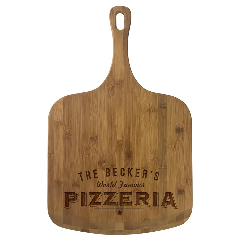 Personalized Bamboo Pizza Peel, World Famous Pizzeria, Measures 23 1/2" x 14 1/2" Engraved Pizza Board, Custom Pizzeria Decor - WoodArtSupply