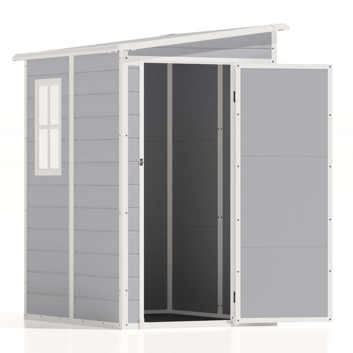 Patiowell 5x4 FT Outdoor Storage Shed, Resin Storage Shed with Floor & Lockable & Window Door for Patio Furniture, Garden Tools and Bicycle, White & Grey Patiowell