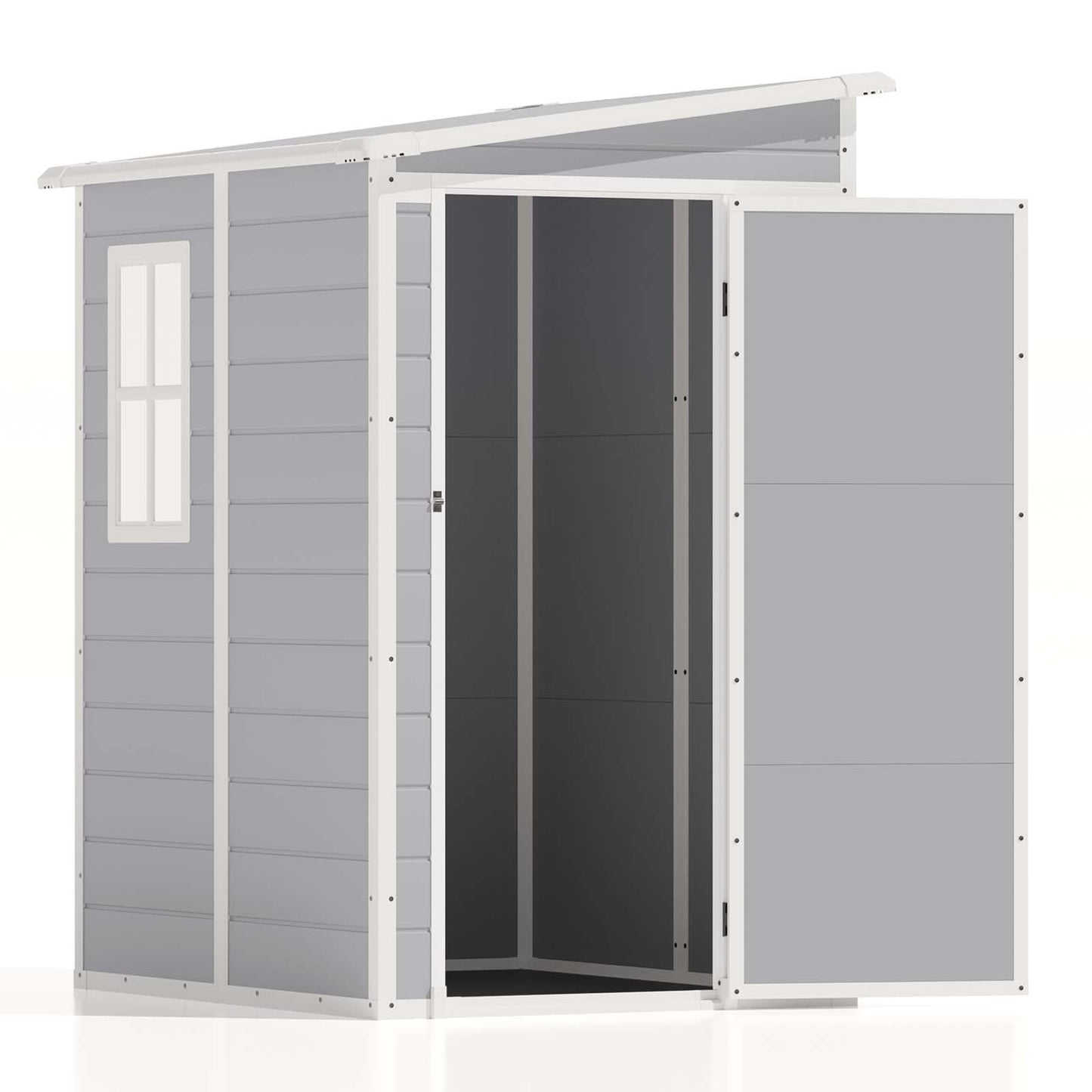 Patiowell 5x4 FT Outdoor Storage Shed, Resin Storage Shed with Floor & Lockable & Window Door for Patio Furniture, Garden Tools and Bicycle, White & Grey - WoodArtSupply