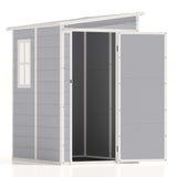 Patiowell 5x4 FT Outdoor Storage Shed, Resin Storage Shed with Floor & Lockable & Window Door for Patio Furniture, Garden Tools and Bicycle, White & Grey Patiowell