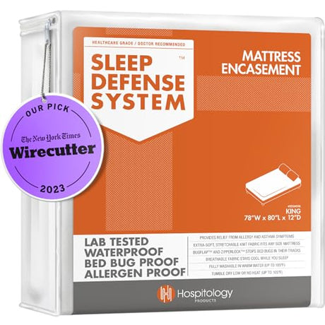 HOSPITOLOGY PRODUCTS Mattress Encasement - Zippered Bed Bug Dust Mite Proof Hypoallergenic - Sleep Defense System - King - Waterproof - Stretchable - Standard 12" Depth - 78" W x 80" L HOSPITOLOGY PRODUCTS