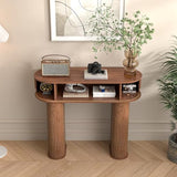 Round Console Table, Mid Century Modern Console Table, Sofa Table, Narrow Entryway Table for Hallway Living Room (Walnut) LUVIOHOME