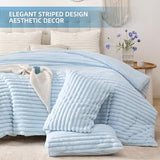 Smoofy Fluffy Full Size Comforter Sets 3 Pieces - Light Blue Fleece Fluffy Comforter Set, Luxury Fuzzy Full Bed Set, Soft Comforter Full Size All Season, Heavy Faux Fur Comforter with 2 Pillow Cases Smoofy