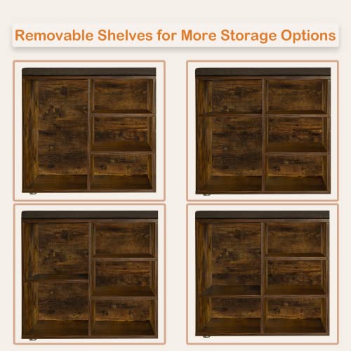 DINZI LVJ Shoe Storage Bench with Cushion, Cubby Shoe Rack with 12 Cubbies, Adjustable Shelves, Multifunctional Shoe Organizer Bench for Entryway, Mudroom, Hallway, Closet and Garage, Rustic Brown DINZI LVJ