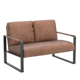 POINTANT Love Seat Mini Couch Small Settee Loveseat Bench for Living Room, Faux Leather Loveseat Sofa Small Sofa Couches for Small Spaces with Padded Cushion, Mid Century Modern Dark Brown Love Seats POINTANT