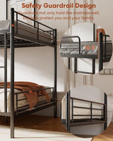 Miscoos Full Over Full Metal Bunk Bed for Kids, Convertible into 2 Separate Full Beds, Heavy Duty Bunk Bed Frame with High Guardrail and Built-in Ladder, No Box Spring Needed, Noise Free, Black Miscoos