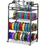 Filament Rack 3D Printer Filament Storage Rack 4-layer Large Capacity Adjustable Filament Spool Holder Printer Stand with Rolling Wheels Heavy-duty Metal Frame for PLA TPU Filament Holder for Studio Bhyhok