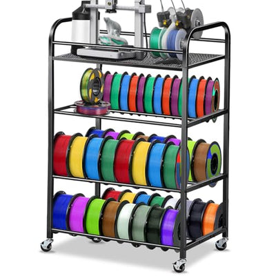 Filament Rack 3D Printer Filament Storage Rack 4-layer Large Capacity Adjustable Filament Spool Holder Printer Stand with Rolling Wheels Heavy-duty Metal Frame for PLA TPU Filament Holder for Studio