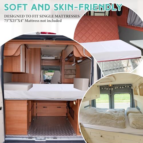 Breling Fitted Sheet (Sheet Only) Compatible with Milliard Trifold Mattress Folding Mattress Fitted Microfiber Bedsheet for Camp Bunk Rvs Bed(White,Single,4'') Breling