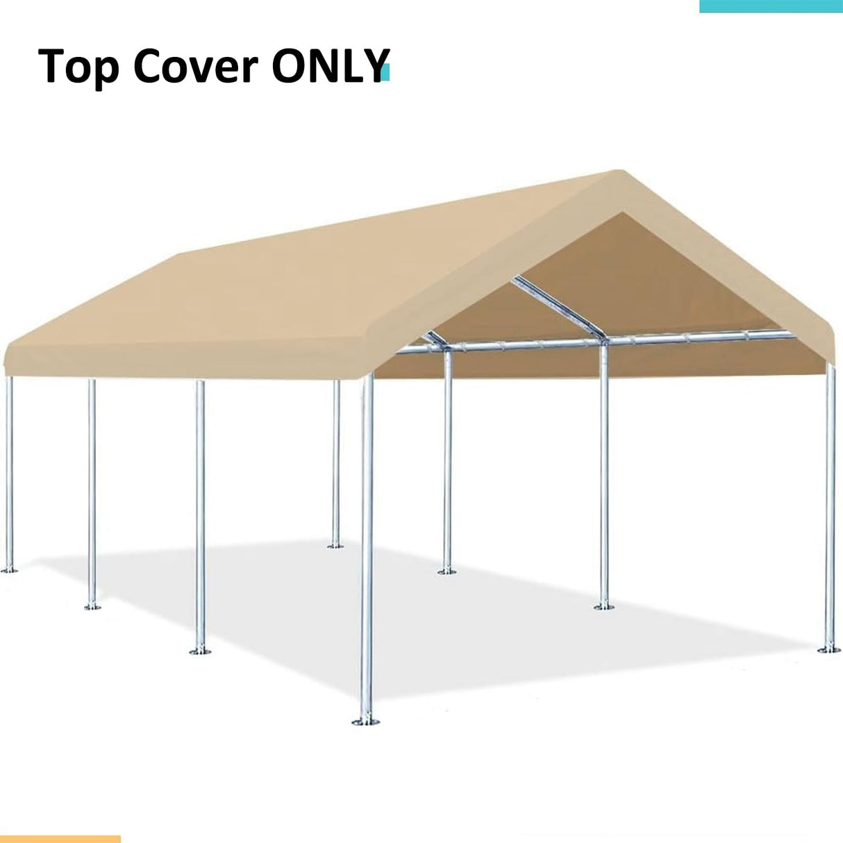 FORALEBEN Carport Replacement Canopy Cover for 10' x 20' Car Tent Top Garage Shelter Cover Tarp with Ball Bungees (Only Top Cover, Frame Not Include) Ginger FORALEBEN