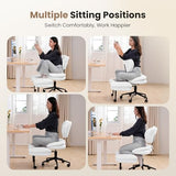 Cross Legged Office Chair, Ergonomic Cloud Criss Cross Desk Chair, Meditation Chair with Wheels, Height Adjustable Seat for ADHD, Wide Kneeling Chair with Back Support, Corduroy Fabric, White HOMRELEXA