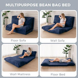 MAXYOYO Folding Sofa Bed, Extra Thick and Long Floor Sofa Convertible Sleeper Chair with Washable Cover, Floor Couch Lounge Bean Bag Bed for Living Room, Navy, 30x95 Inch MAXYOYO
