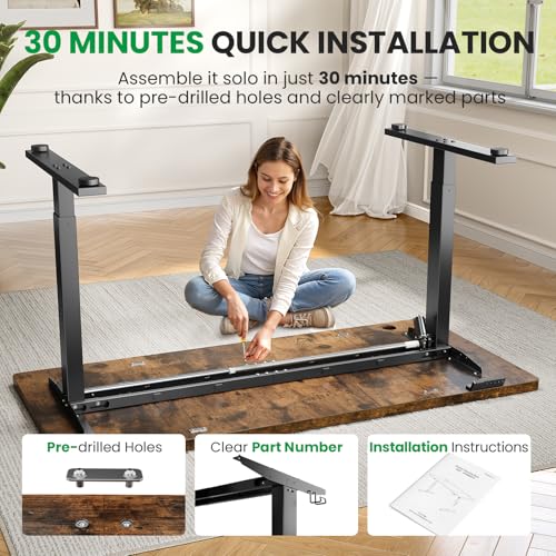 SIAGO Electric Standing Desk Adjustable - 60x28 Inch Sit Stand Desk with 1 Inch Thick Tabletop, Double Beam Frame, 3 Memory Height Adjustment, Cable Management for Home Office SIAGO