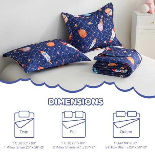 CIMVI Space Rocket Universe Quilt Set Twin for Kids Boys Bedding Sets with Pillowcase Soft Microfiber Bedspread Lightweight Cute Summer Quilted Blanket All-Season CIMVI